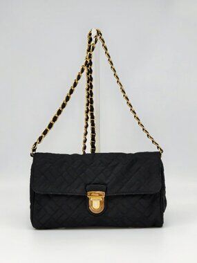 Prada Black Quilted Nylon Chain Shoulder Bag Gold Hardware Crossbody